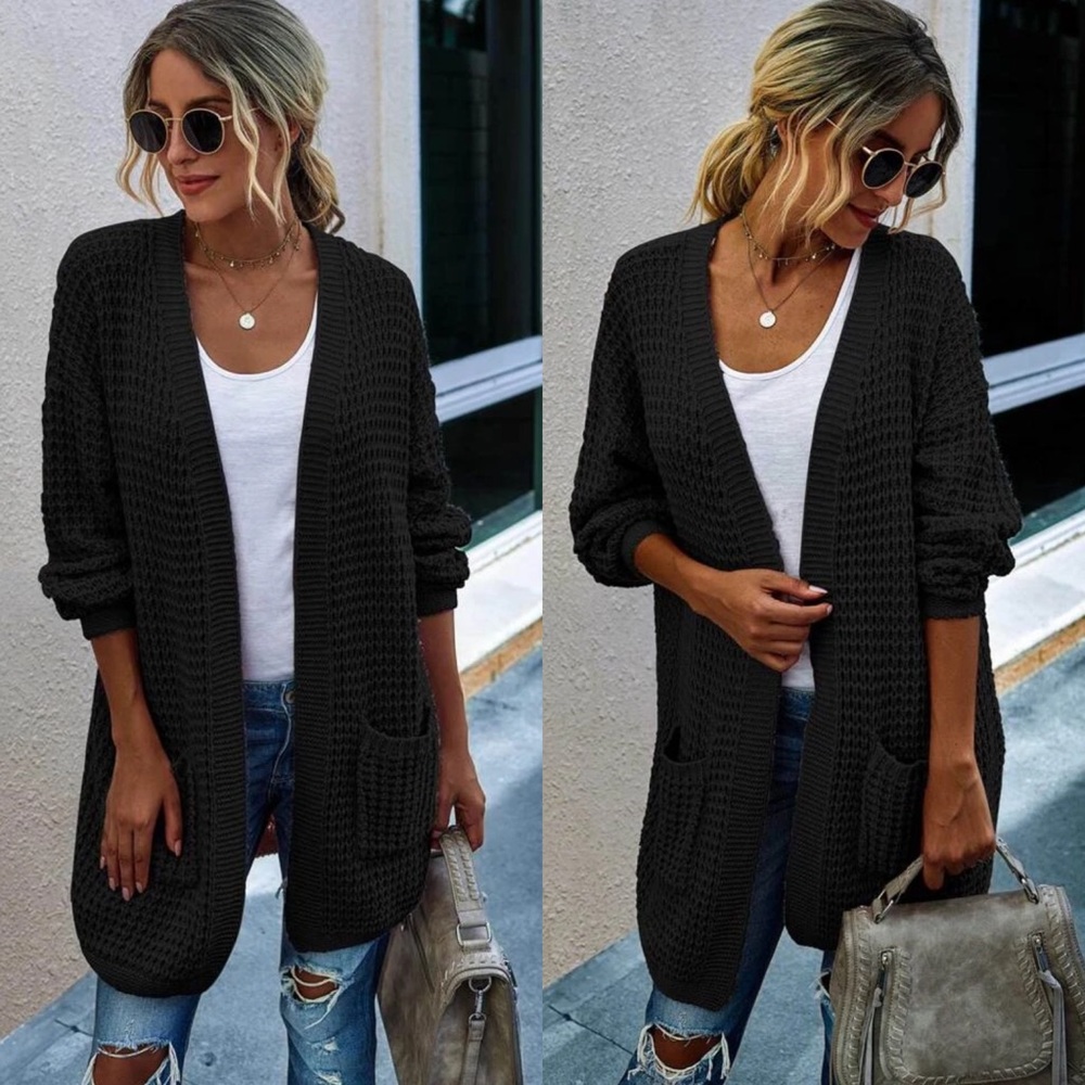 Cozy Knit Open Front Cardigan black - Picture 1 of 3